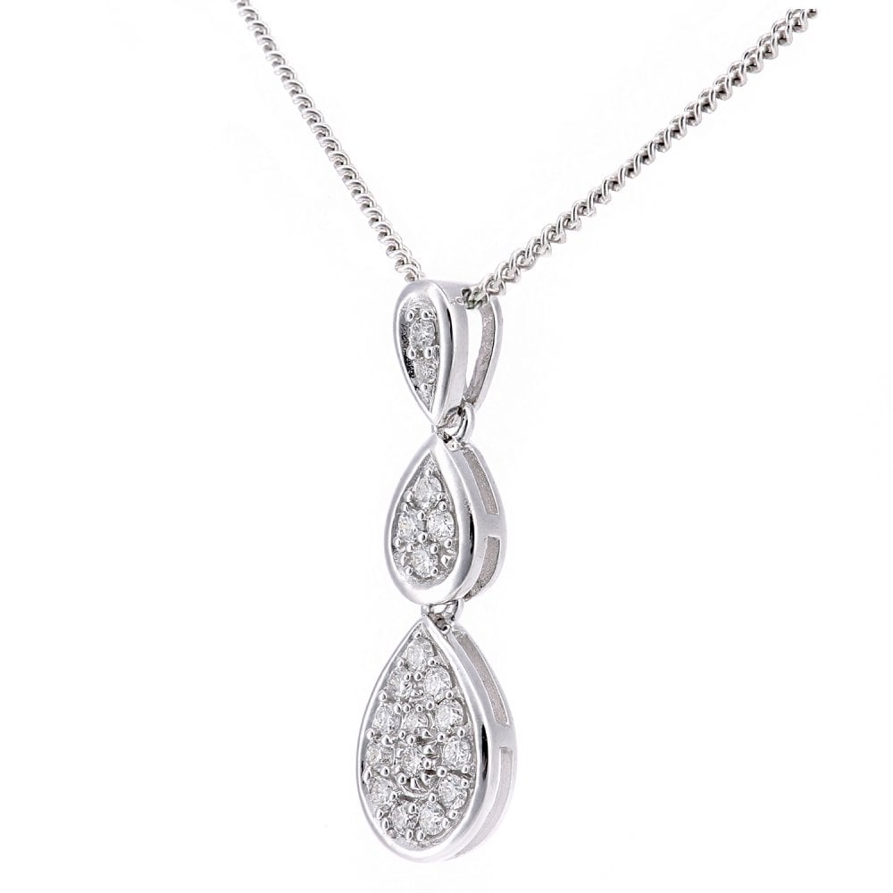 SPARKLD 18ct White Gold 0.19ct Diamond Trilogy Halo Pendant Necklace