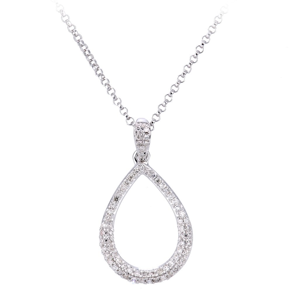 SPARKLD 18ct White Gold 0.20ct Diamond Teardrop Pendant Necklace