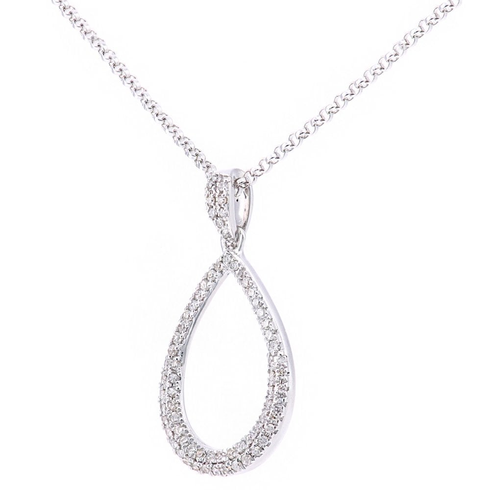 SPARKLD 18ct White Gold 0.20ct Diamond Teardrop Pendant Necklace