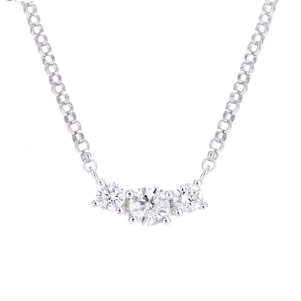 SPARKLD 18ct White Gold 0.20ct Diamond Trilogy Pendant Necklace of Length 40cm