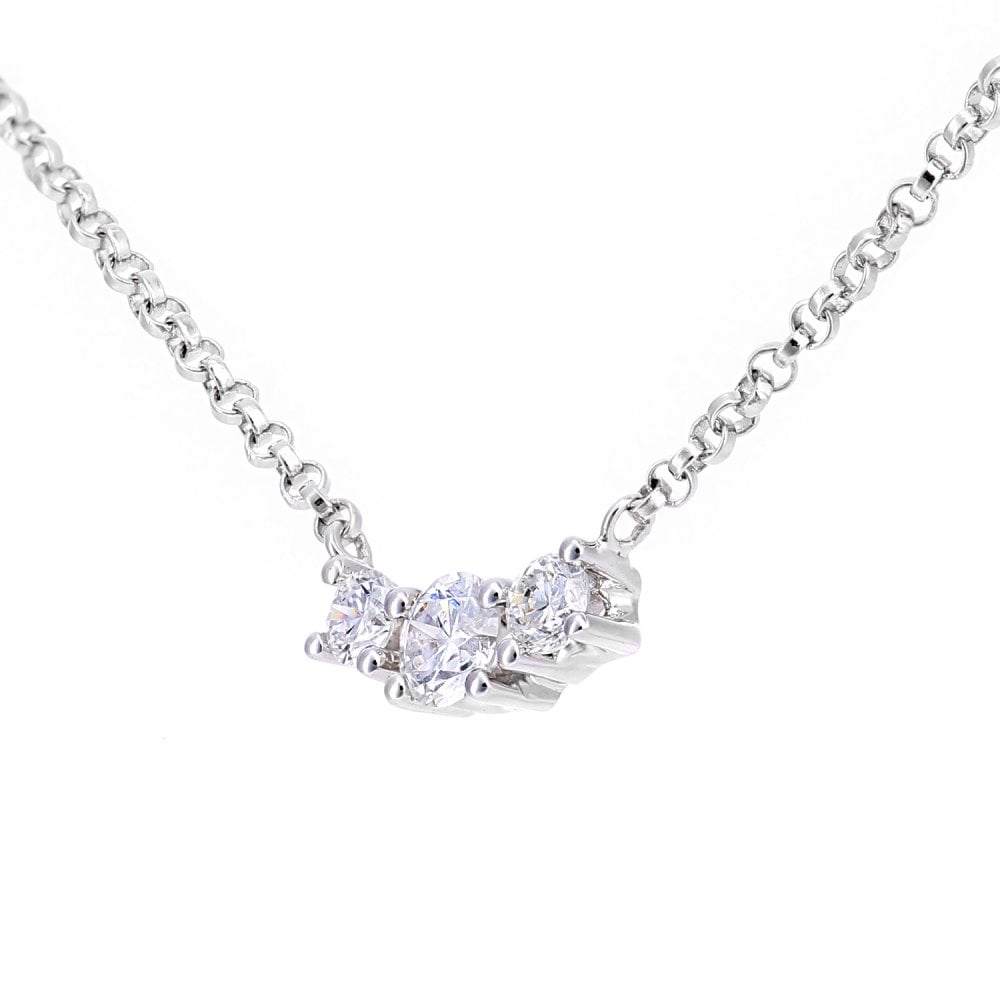SPARKLD 18ct White Gold 0.20ct Diamond Trilogy Pendant Necklace of Length 40cm