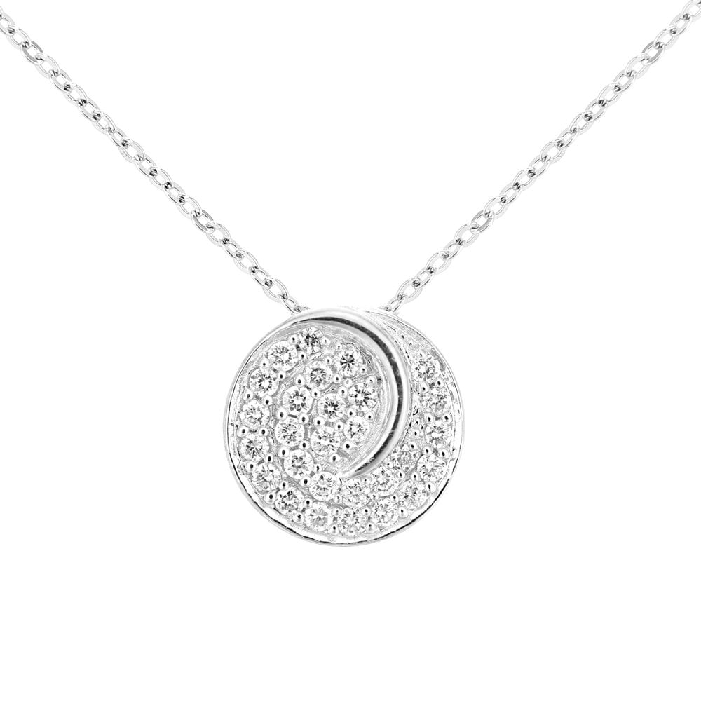 SPARKLD 18ct White Gold 0.28ct Diamond Circle Halo Pendant Necklace