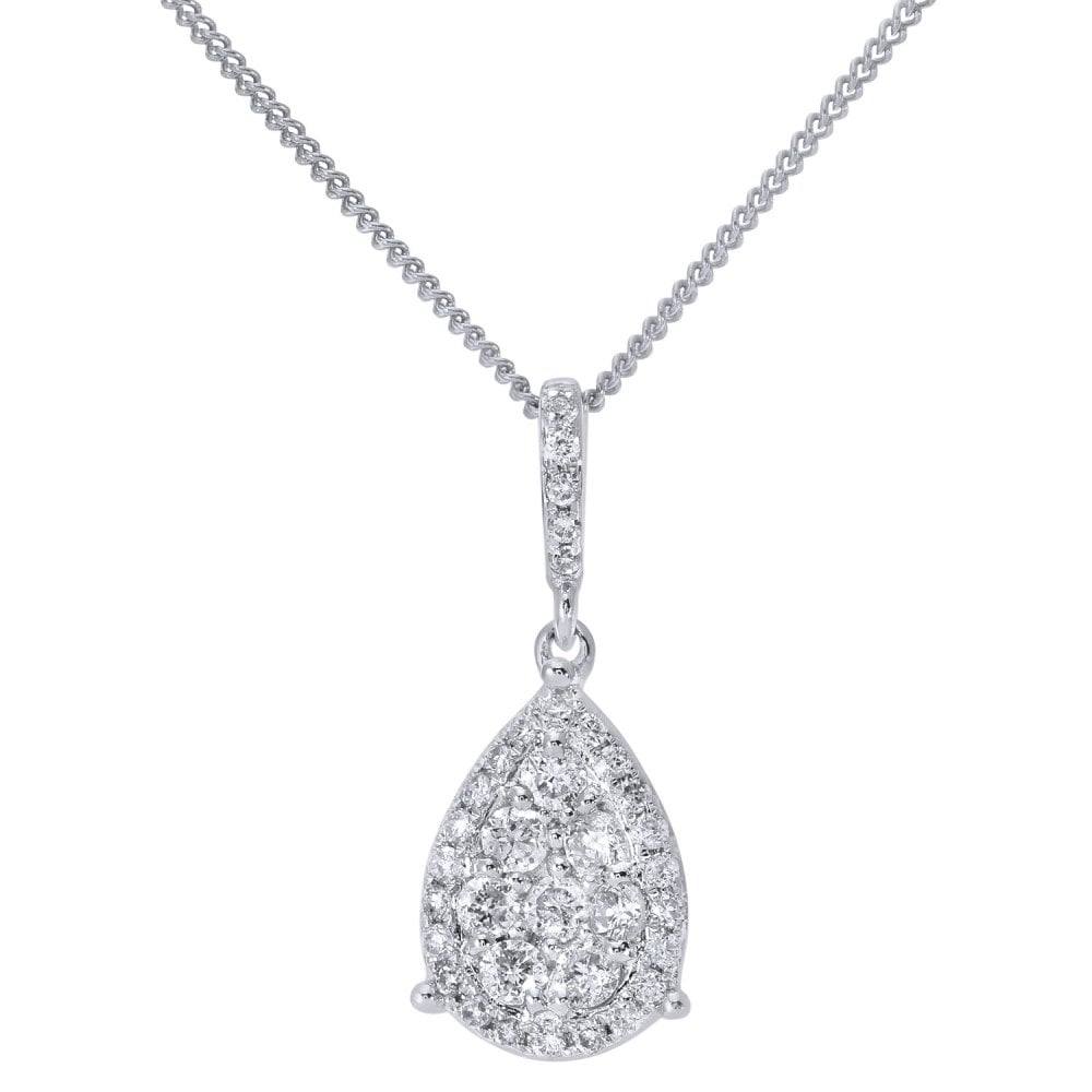 SPARKLD 18ct White Gold 0.30ct Diamond Halo Pendant Necklace