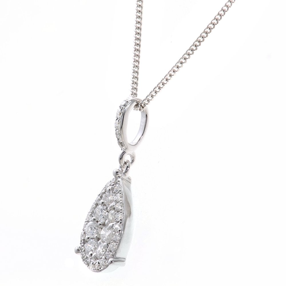 SPARKLD 18ct White Gold 0.30ct Diamond Halo Pendant Necklace
