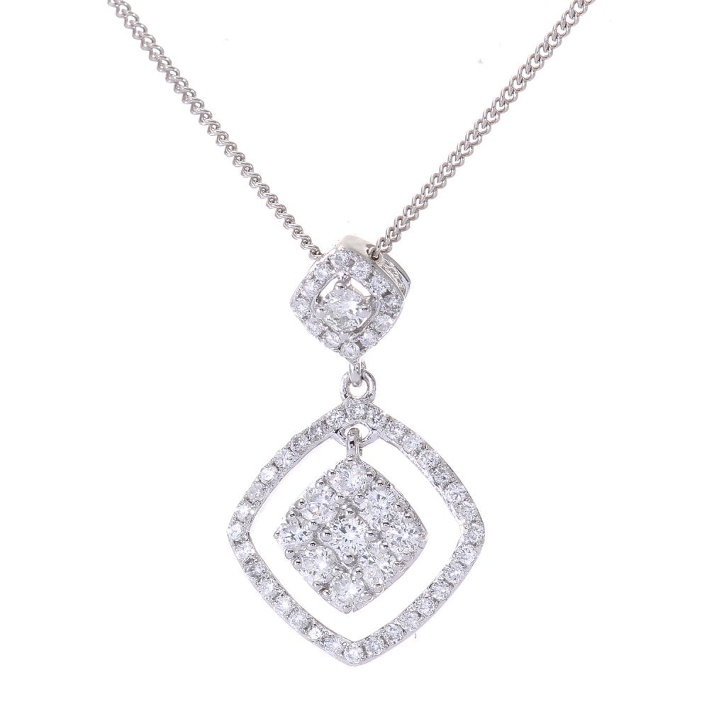 SPARKLD 18ct White Gold 0.35ct Diamond Halo Pendant Necklace