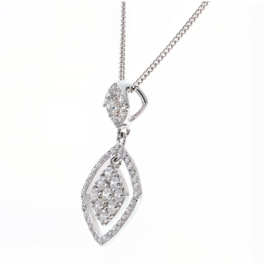 SPARKLD 18ct White Gold 0.35ct Diamond Halo Pendant Necklace