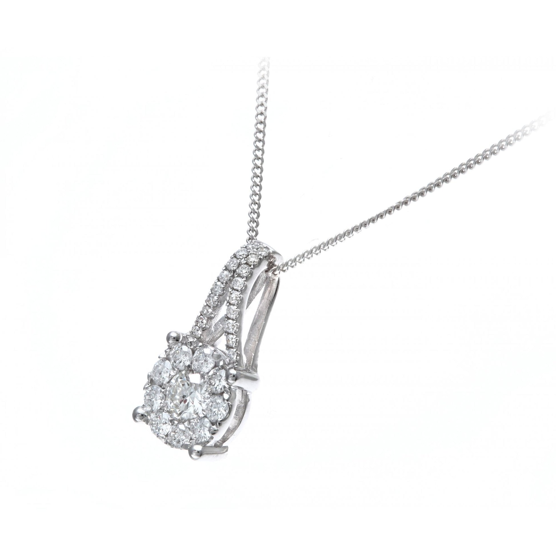 SPARKLD 18ct White Gold 0.41ct Diamond Halo Pendant Necklace