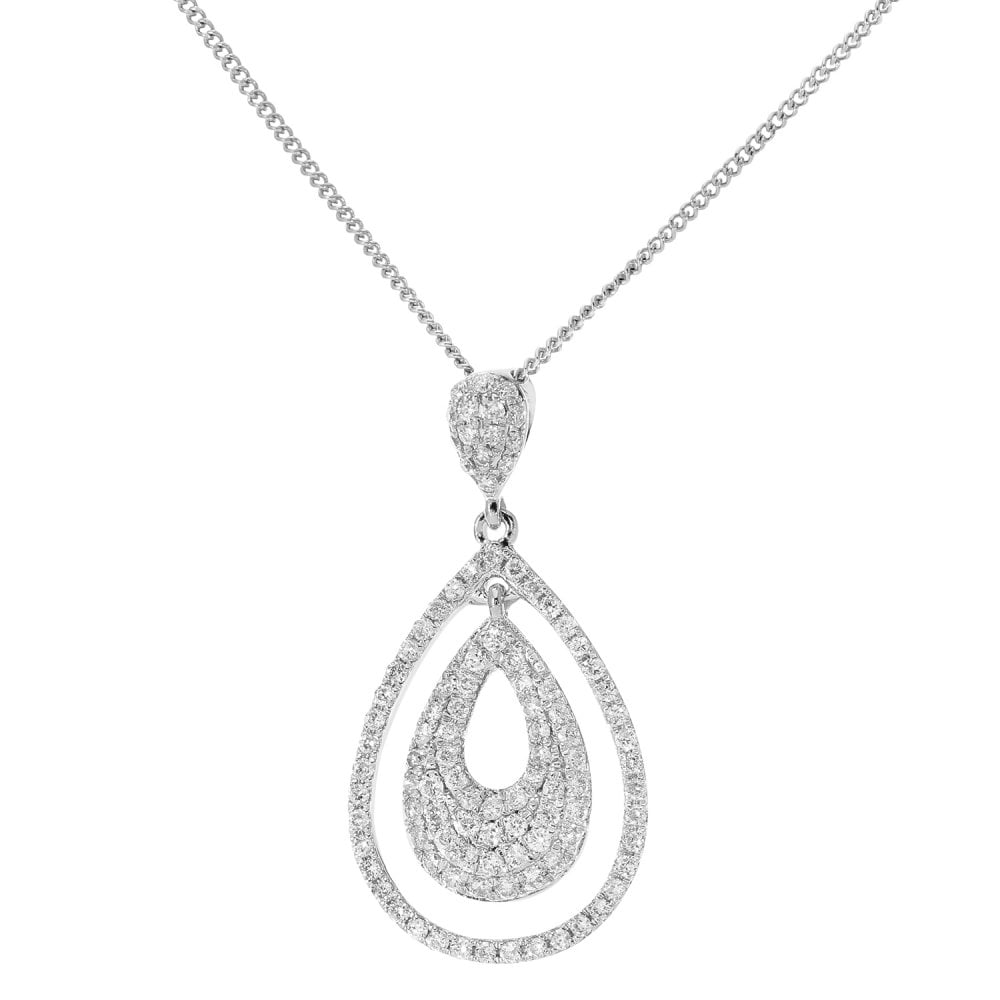SPARKLD 18ct White Gold 0.42ct Diamond Teardrop Pendant Necklace