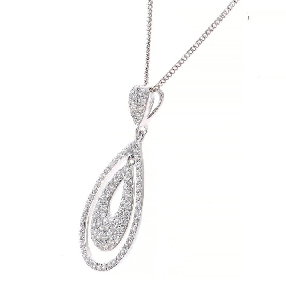 SPARKLD 18ct White Gold 0.42ct Diamond Teardrop Pendant Necklace