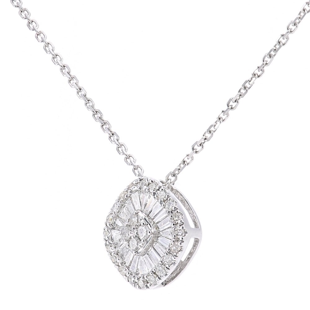 SPARKLD 18ct White Gold Baguette 0.25ct Diamond Pendant Necklace of Length 40cm