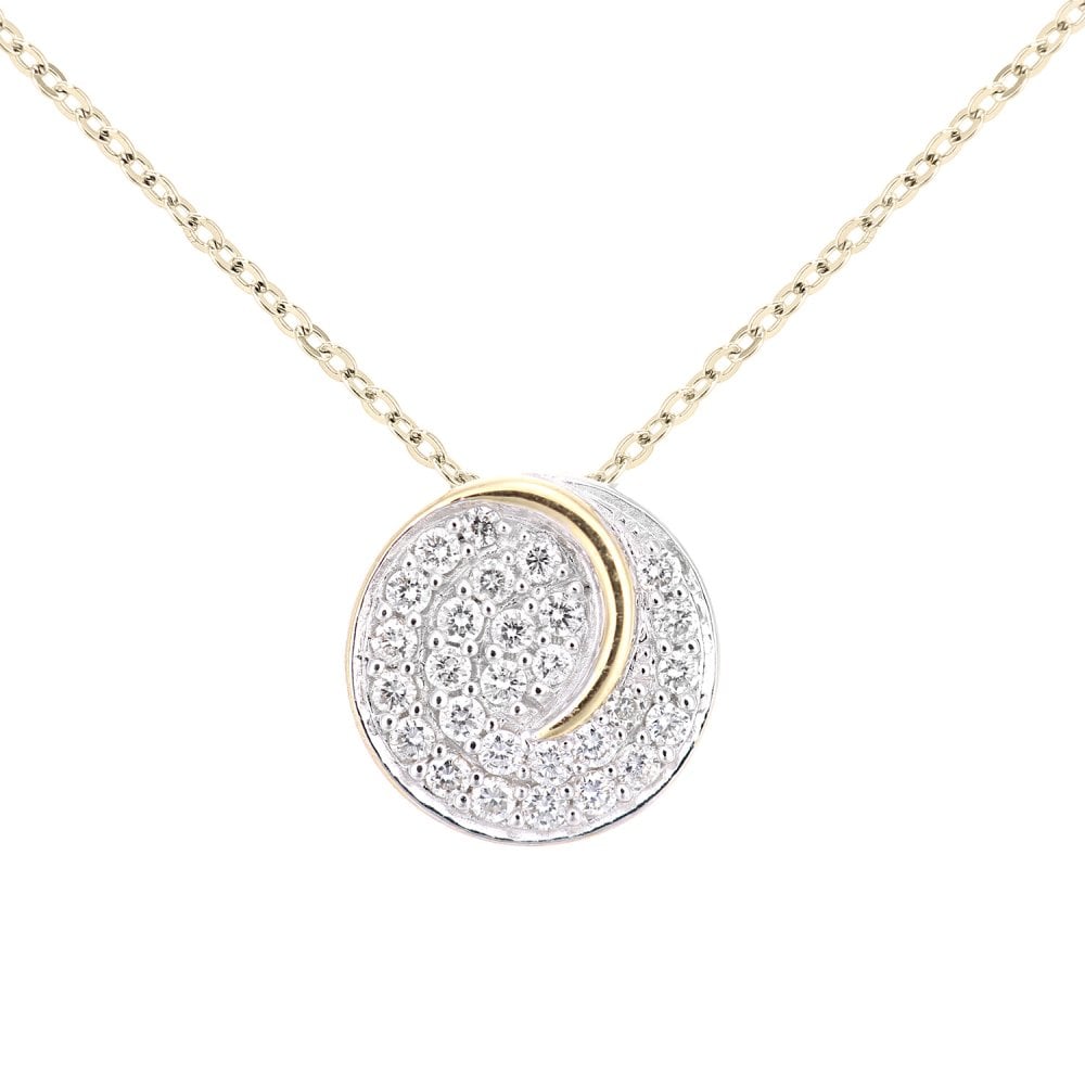 SPARKLD 18ct Yellow Gold 0.28ct Diamond Circle Halo Pendant Necklace