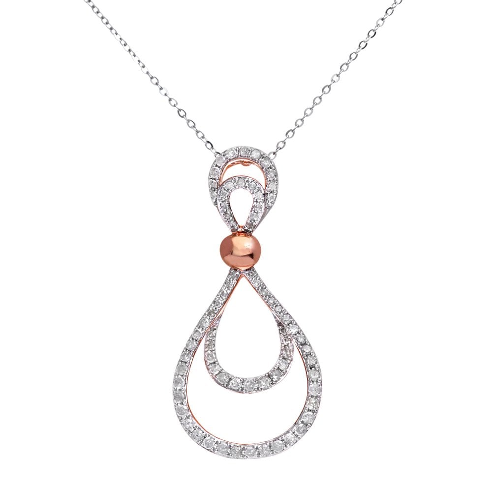 SPARKLD 9ct Rose and White Gold 0.35ct Diamond Pendant Necklace, 46cm Length, Teardrop Pendant
