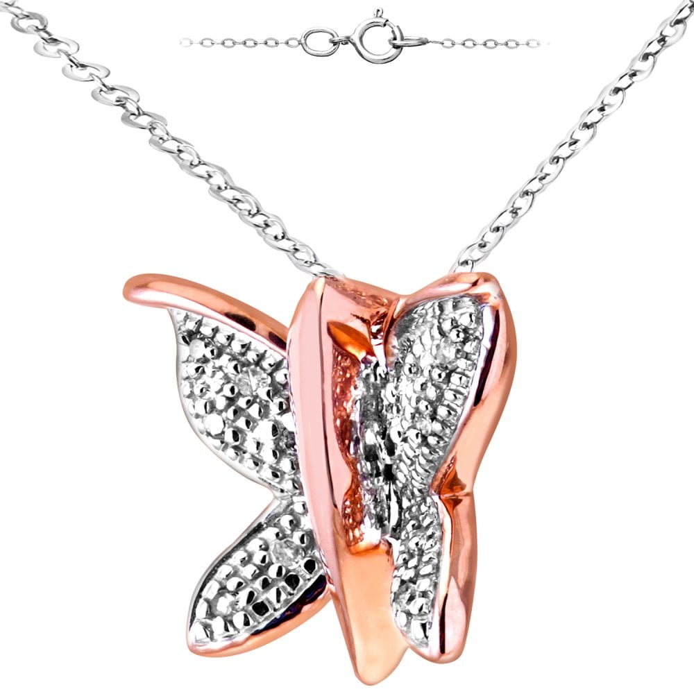 SPARKLD 9ct Rose Gold 0.05ct Diamond Butterfly Necklace
