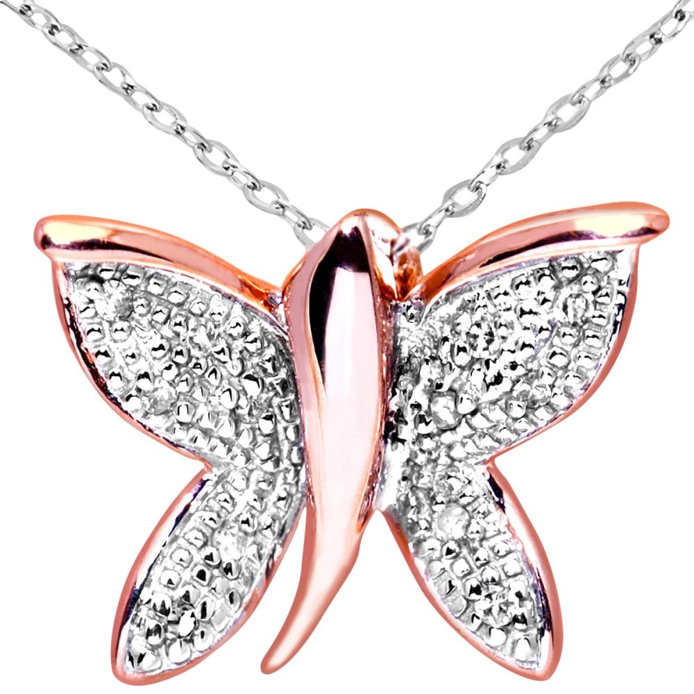 SPARKLD 9ct Rose Gold 0.05ct Diamond Butterfly Necklace
