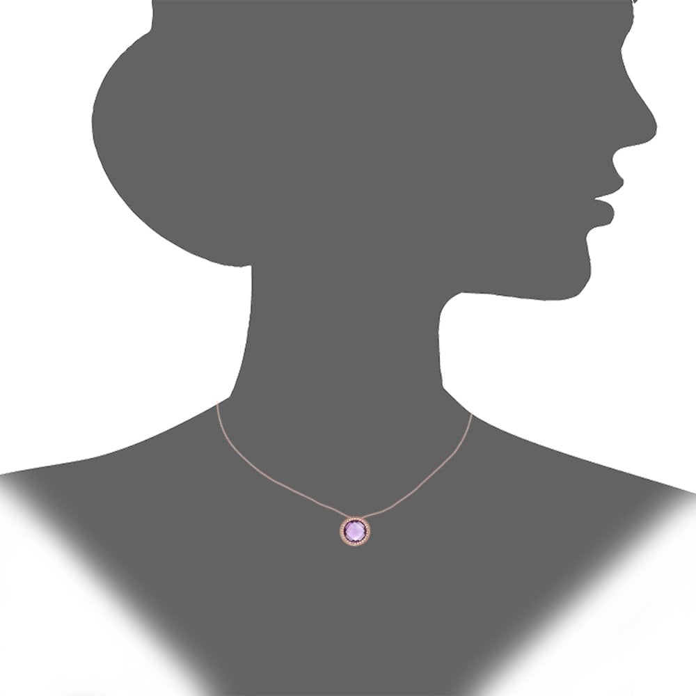 SPARKLD 9ct Rose Gold Amethyst and 0.10ct Diamond Cluster Pendant Necklace