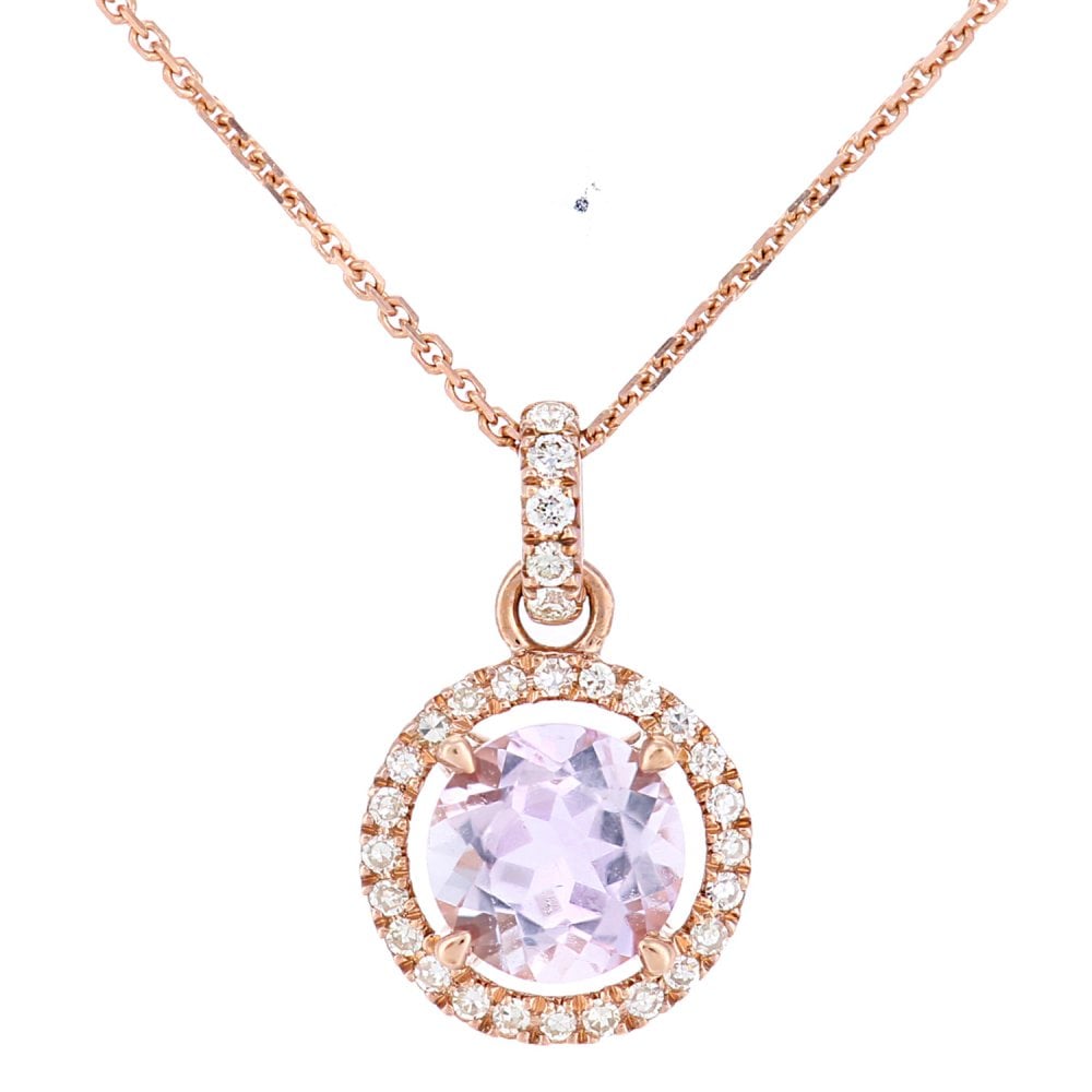 SPARKLD 9ct Rose Gold Amethyst Halo 0.10ct Diamond Pendant Necklace