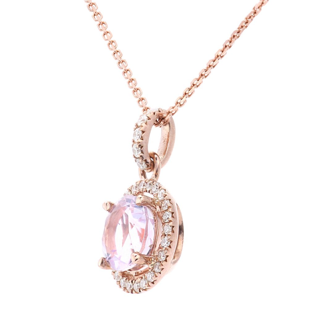 SPARKLD 9ct Rose Gold Amethyst Halo 0.10ct Diamond Pendant Necklace