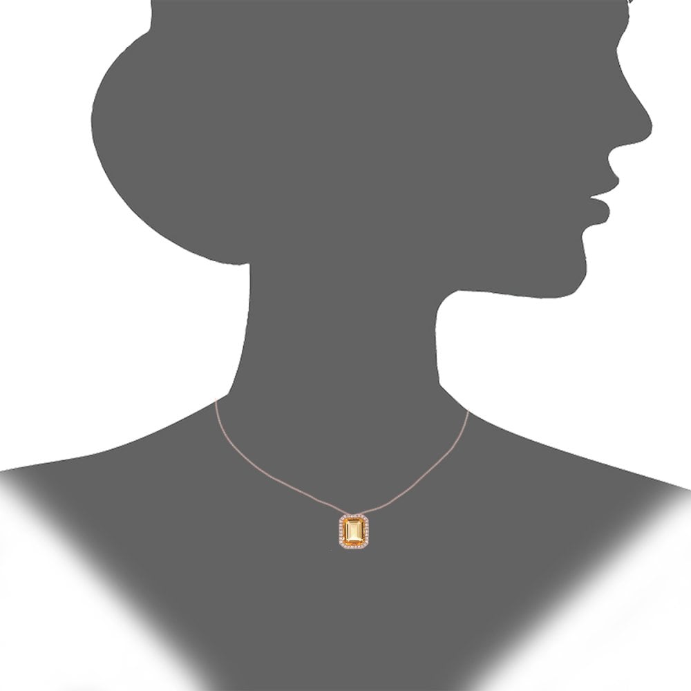 SPARKLD 9ct Rose Gold Octagon Citrine and 0.15ct Diamond Pendant Necklace