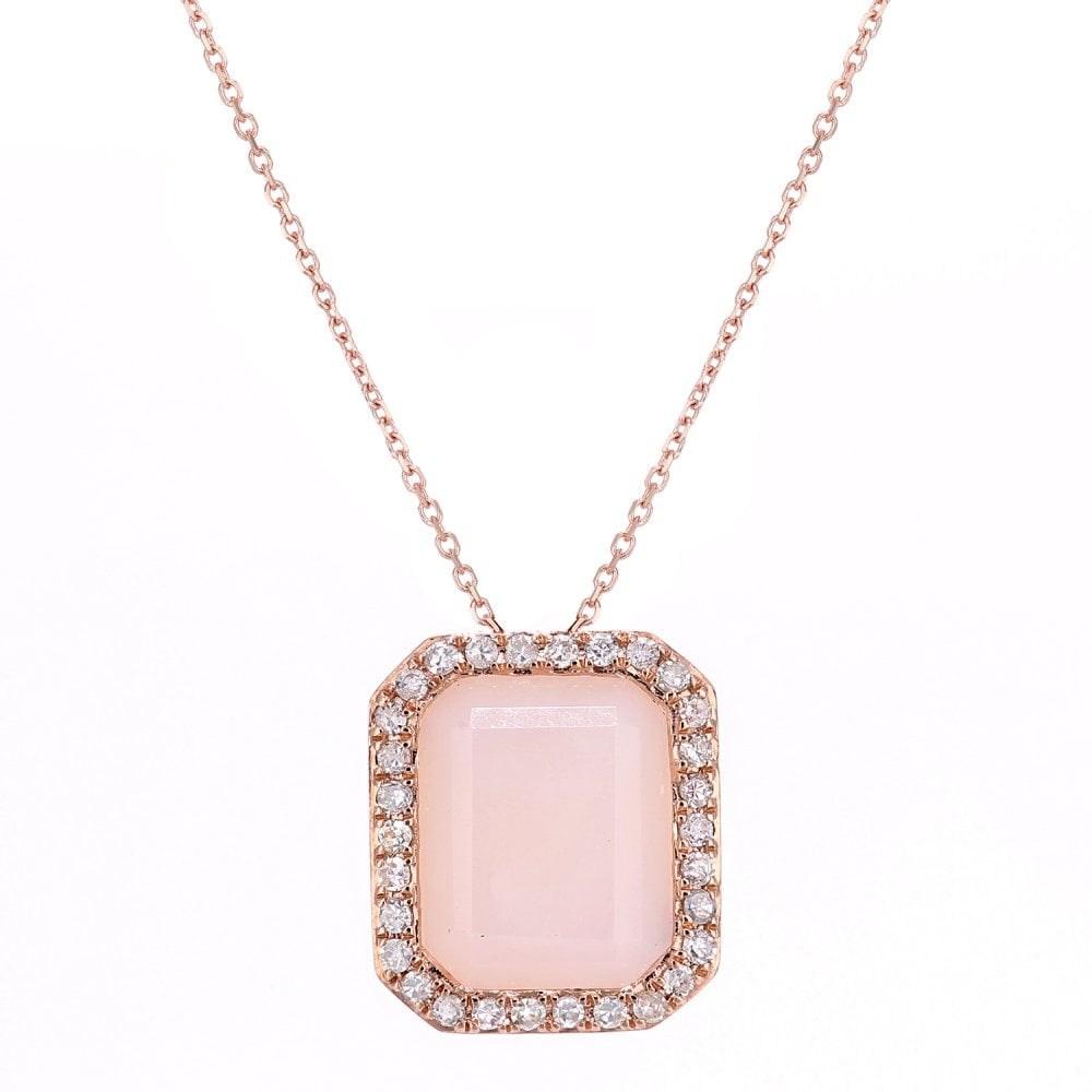SPARKLD 9ct Rose Gold Octagon Pink Opal and 0.15ct Diamond Pendant Necklace