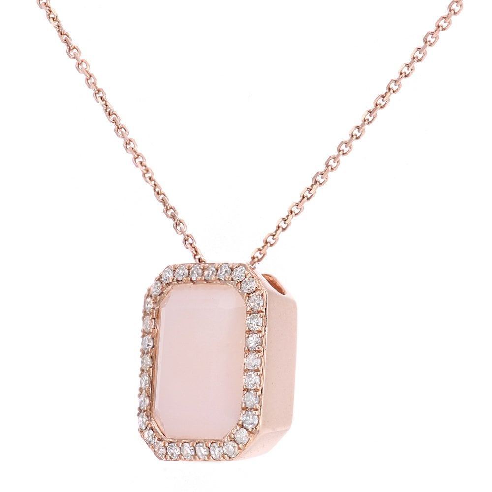SPARKLD 9ct Rose Gold Octagon Pink Opal and 0.15ct Diamond Pendant Necklace