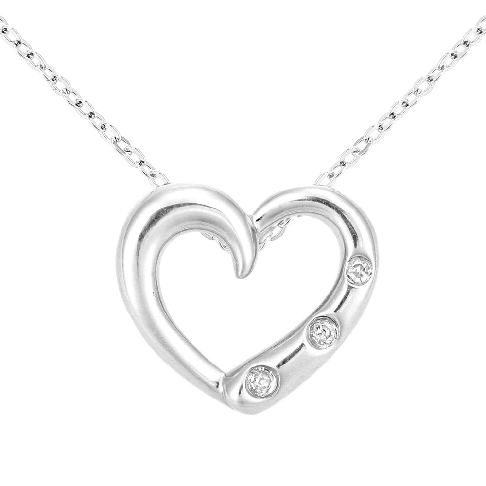 SPARKLD 9ct White Gold 0.01ct Diamond Heart Trilogy Pendant Necklace