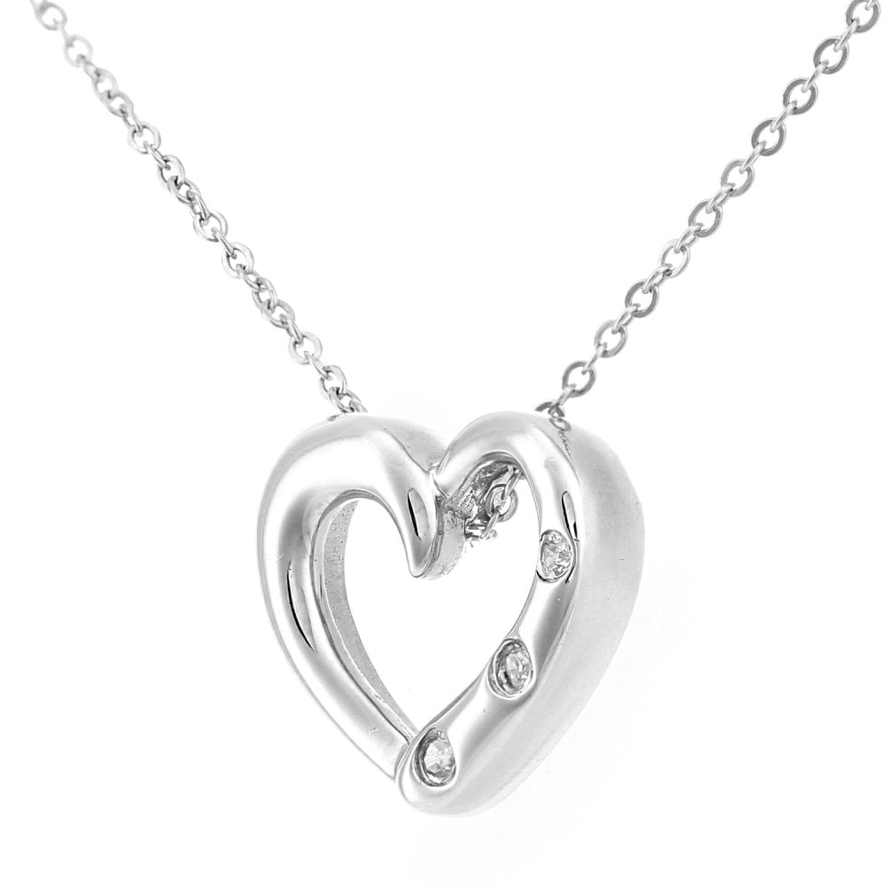 SPARKLD 9ct White Gold 0.01ct Diamond Heart Trilogy Pendant Necklace