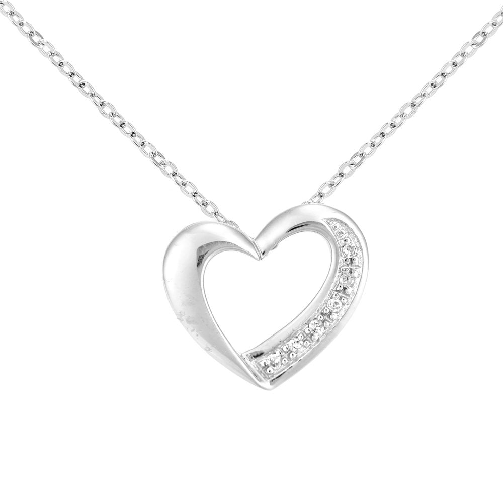 SPARKLD 9ct White Gold 0.02ct Diamond Heart Pendant Necklace
