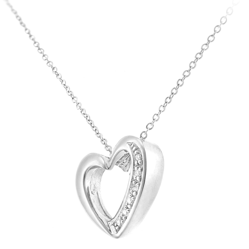 SPARKLD 9ct White Gold 0.02ct Diamond Heart Pendant Necklace