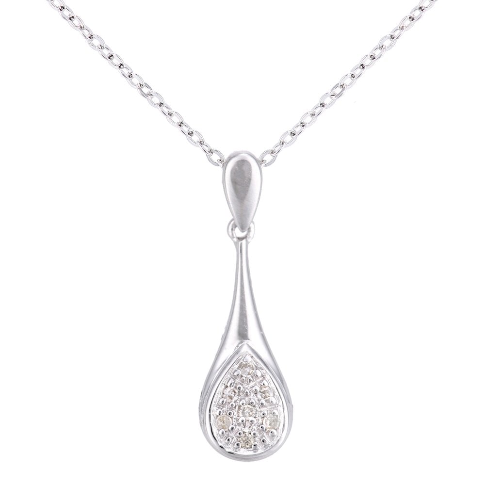 SPARKLD 9ct White Gold 0.02ct Diamond Stick Pendant Necklace