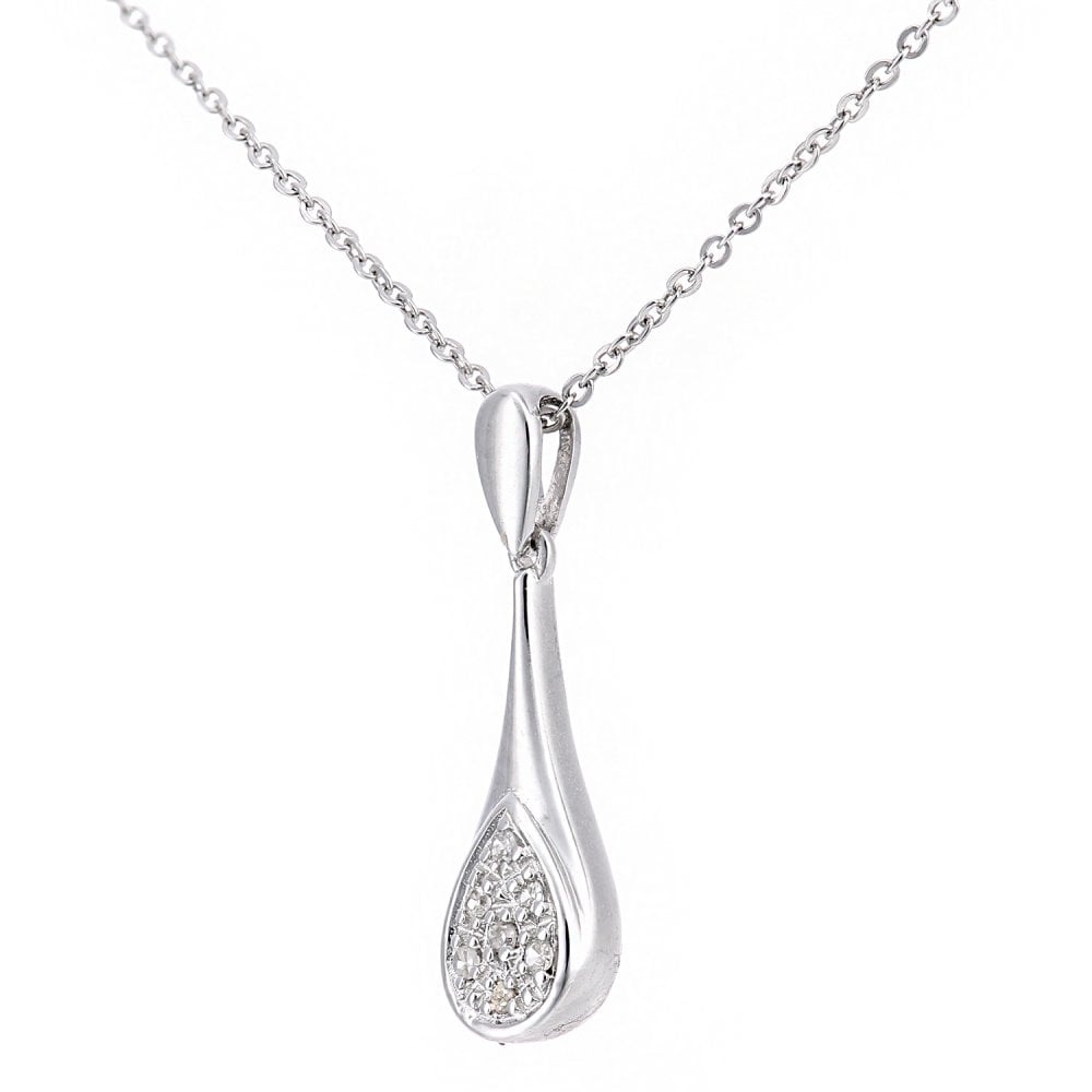 SPARKLD 9ct White Gold 0.02ct Diamond Stick Pendant Necklace