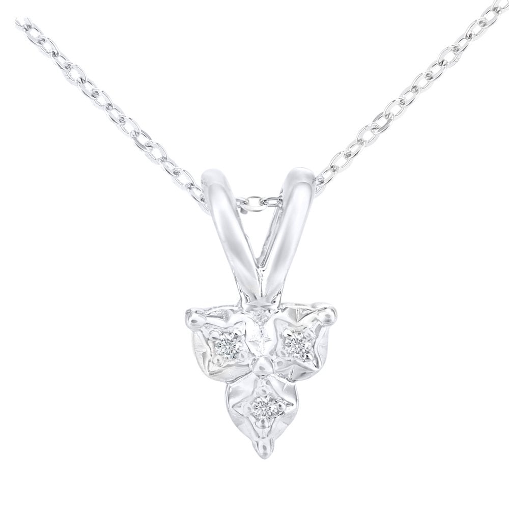 SPARKLD 9ct White Gold 0.02ct Diamond Trilogy Pendant Necklace