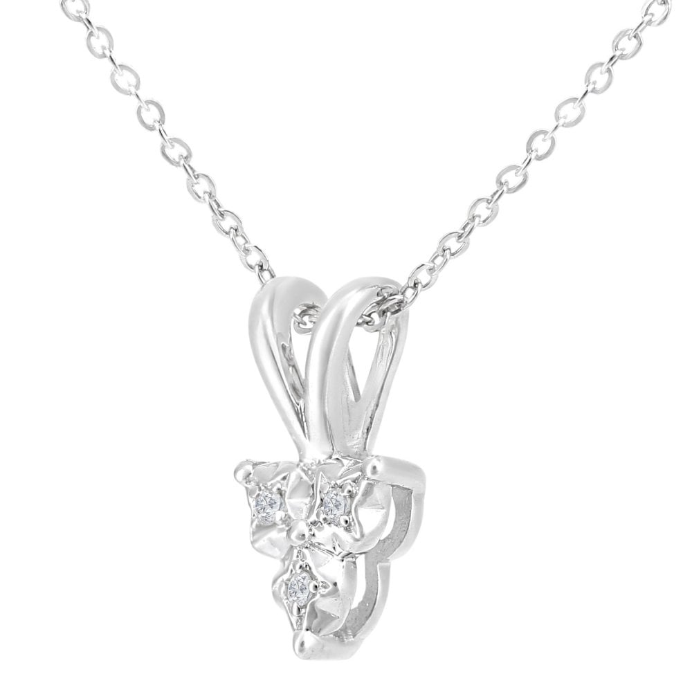 SPARKLD 9ct White Gold 0.02ct Diamond Trilogy Pendant Necklace