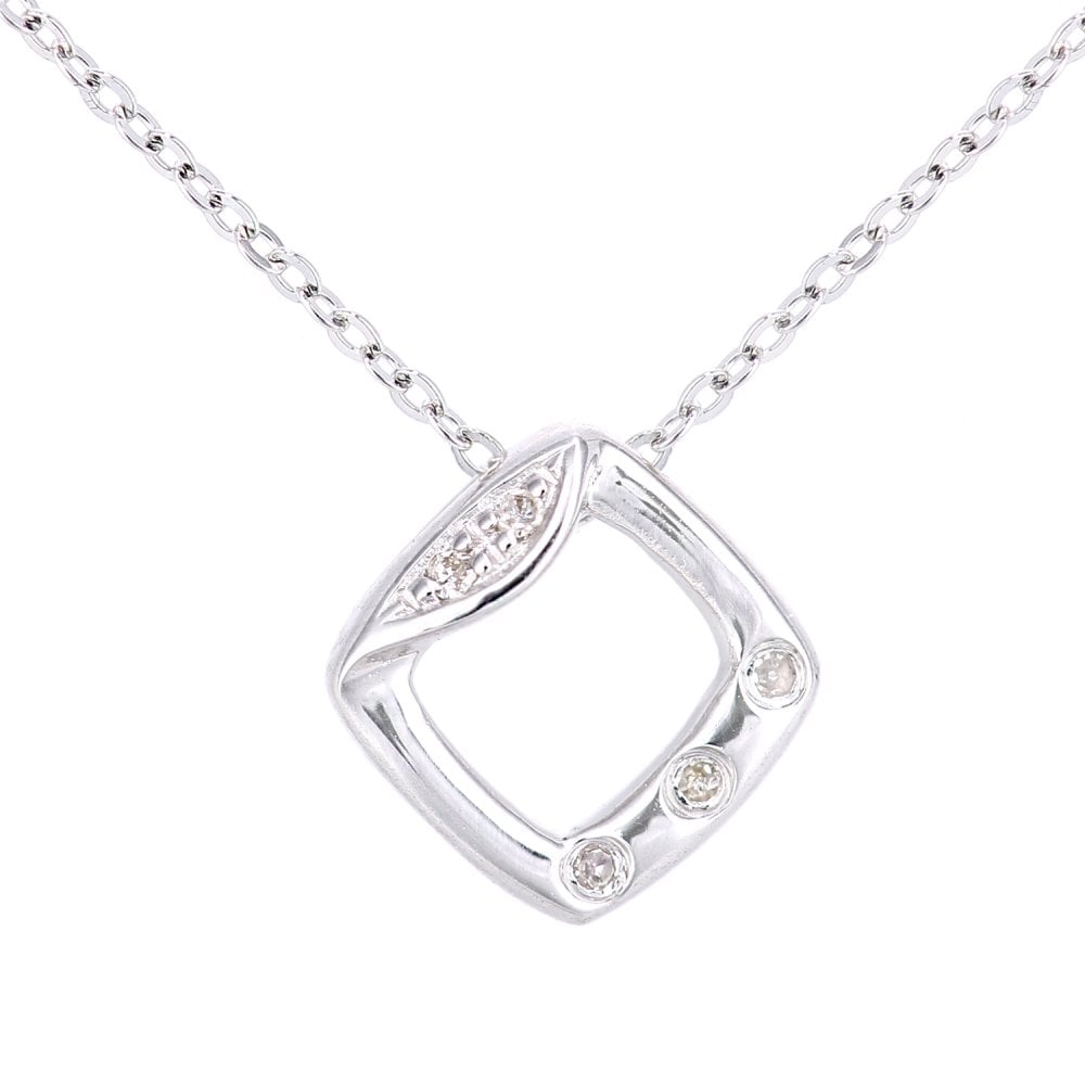 SPARKLD 9ct White Gold 0.02ct Diamond Trilogy Pendant Necklace
