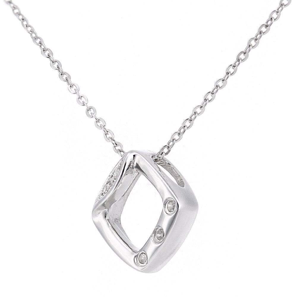 SPARKLD 9ct White Gold 0.02ct Diamond Trilogy Pendant Necklace