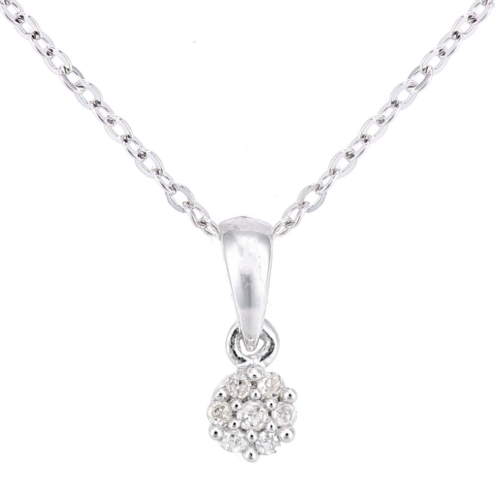 SPARKLD 9ct White Gold 0.03ct Diamond Cluster Pendant Necklace