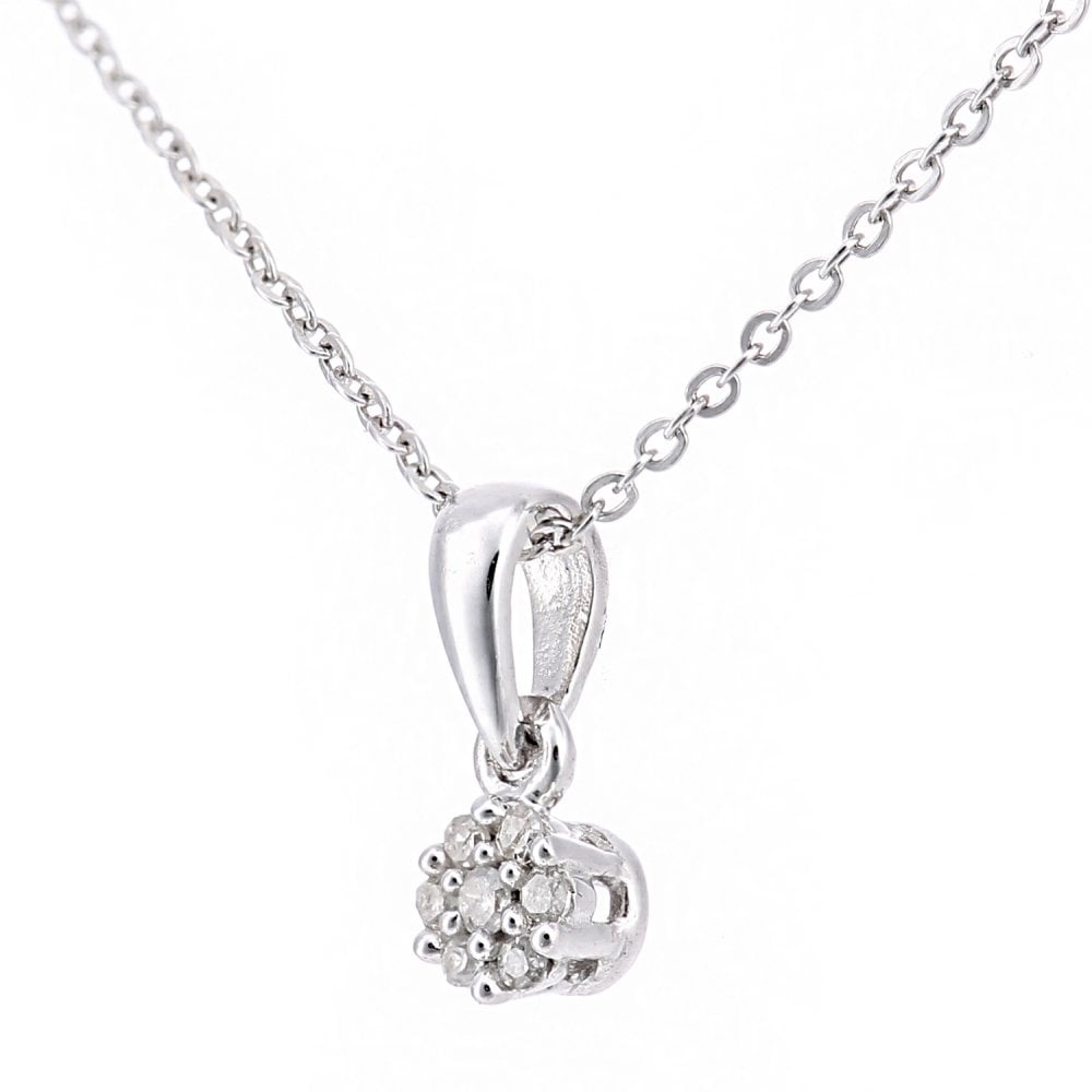 SPARKLD 9ct White Gold 0.03ct Diamond Cluster Pendant Necklace