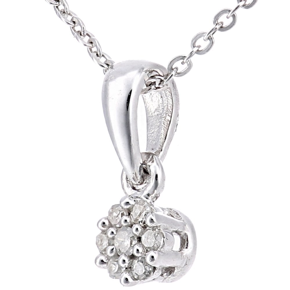 SPARKLD 9ct White Gold 0.03ct Diamond Cluster Pendant Necklace