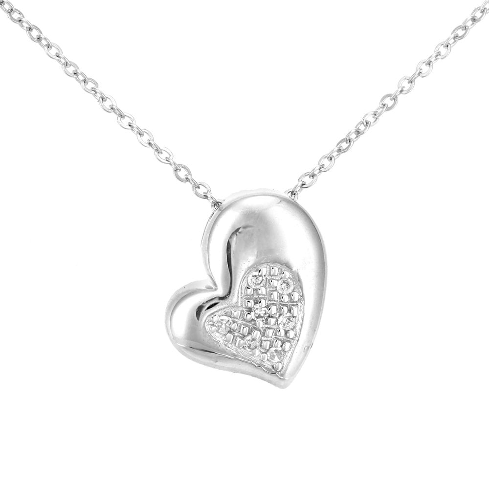 SPARKLD 9ct White Gold 0.03ct Diamond Heart Halo Pendant Necklace
