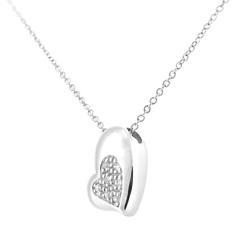 SPARKLD 9ct White Gold 0.03ct Diamond Heart Halo Pendant Necklace