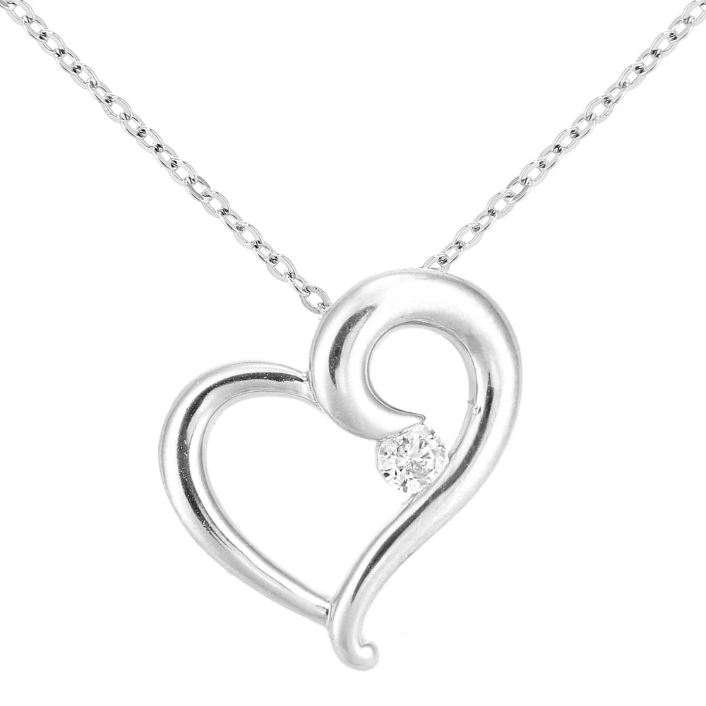 SPARKLD 9ct White Gold 0.03ct Diamond Heart Pendant Necklace