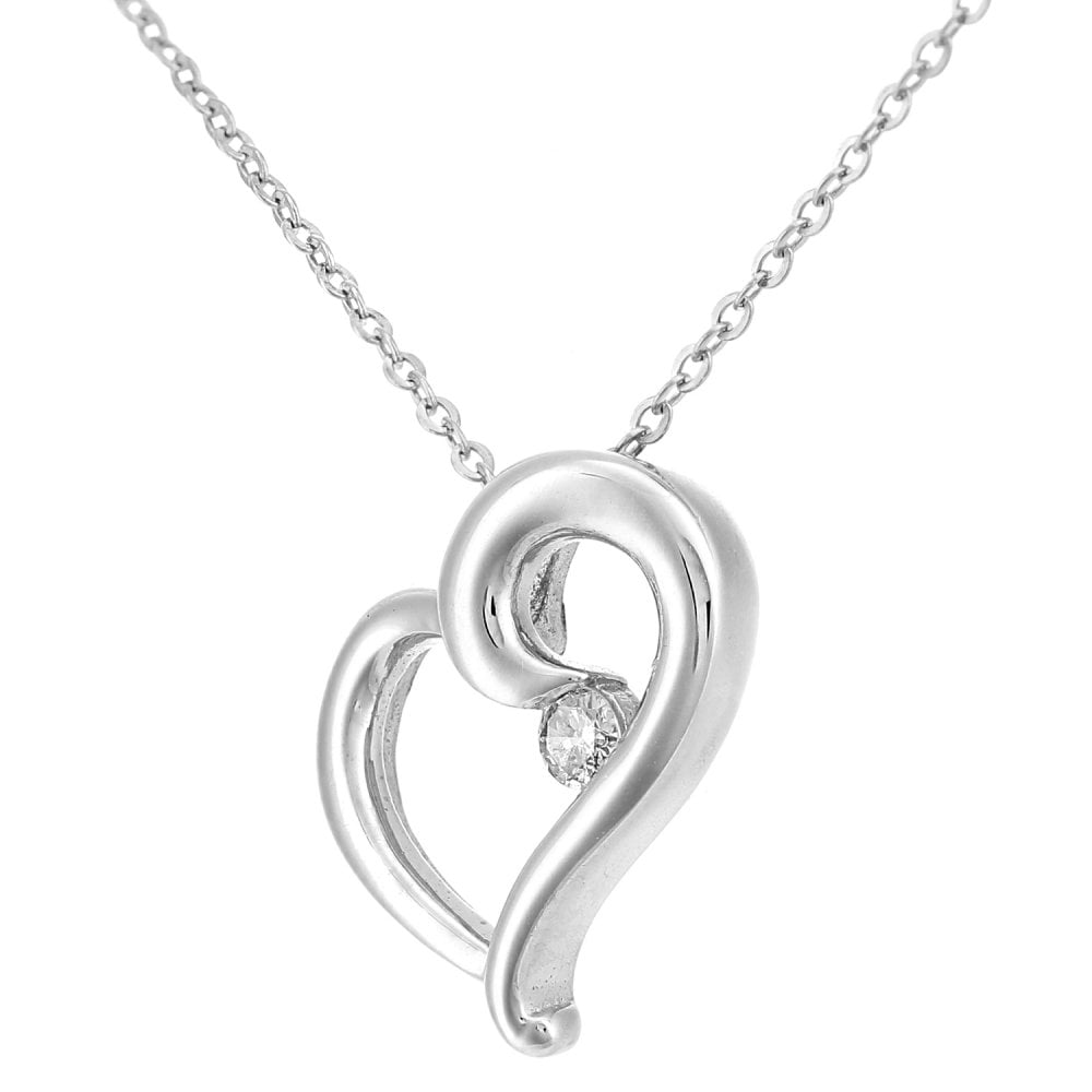SPARKLD 9ct White Gold 0.03ct Diamond Heart Pendant Necklace