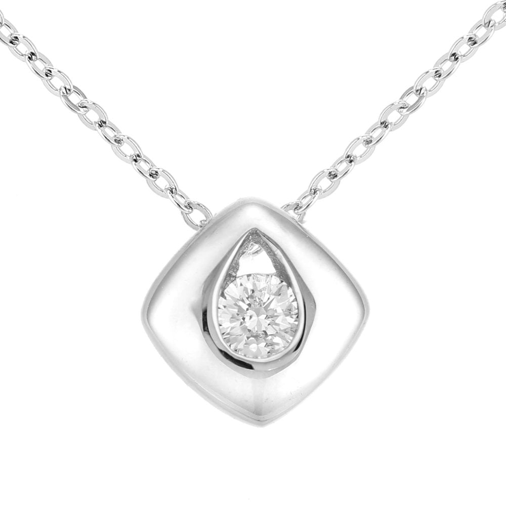 SPARKLD 9ct White Gold 0.08ct Diamond Solitaire Pendant Necklace