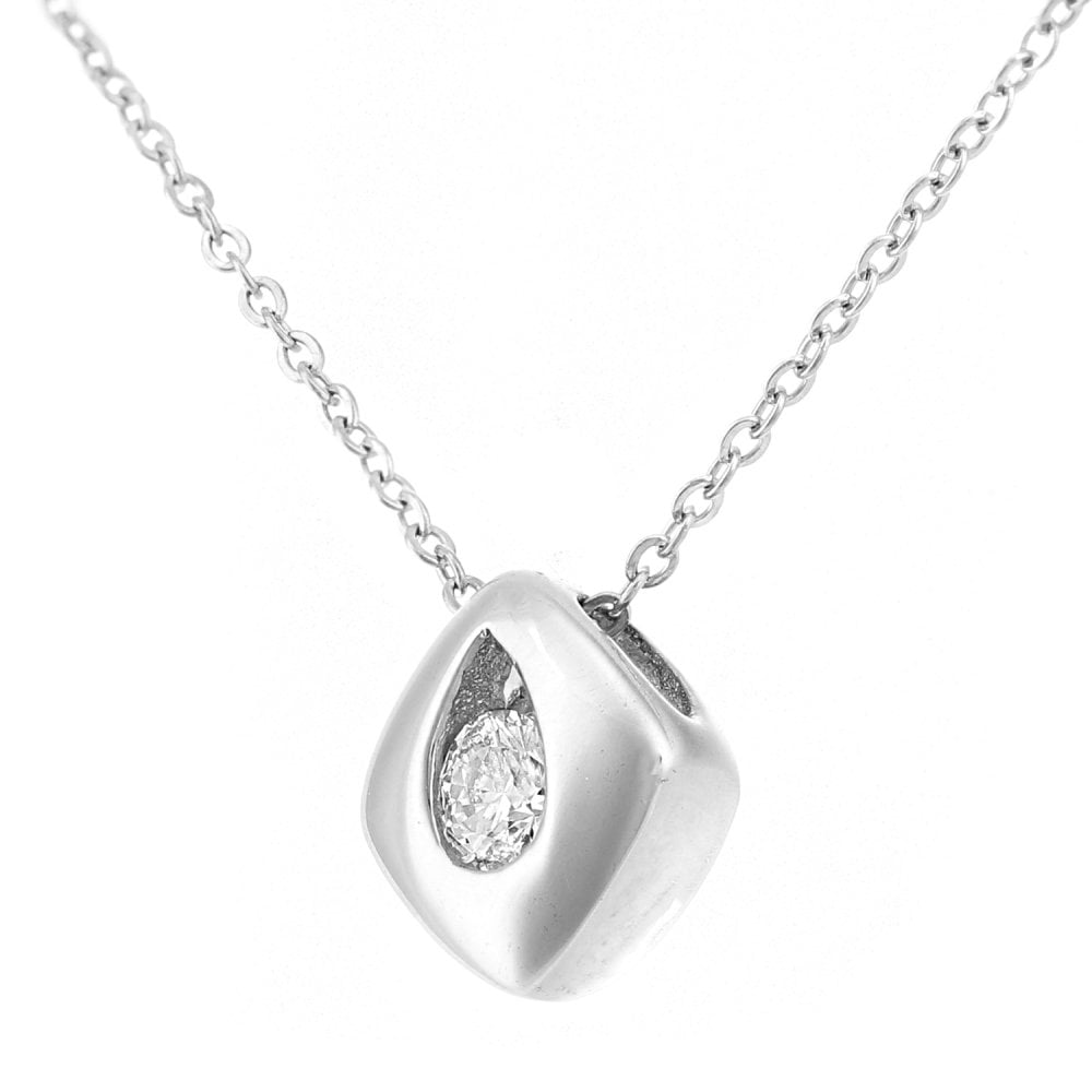 SPARKLD 9ct White Gold 0.08ct Diamond Solitaire Pendant Necklace