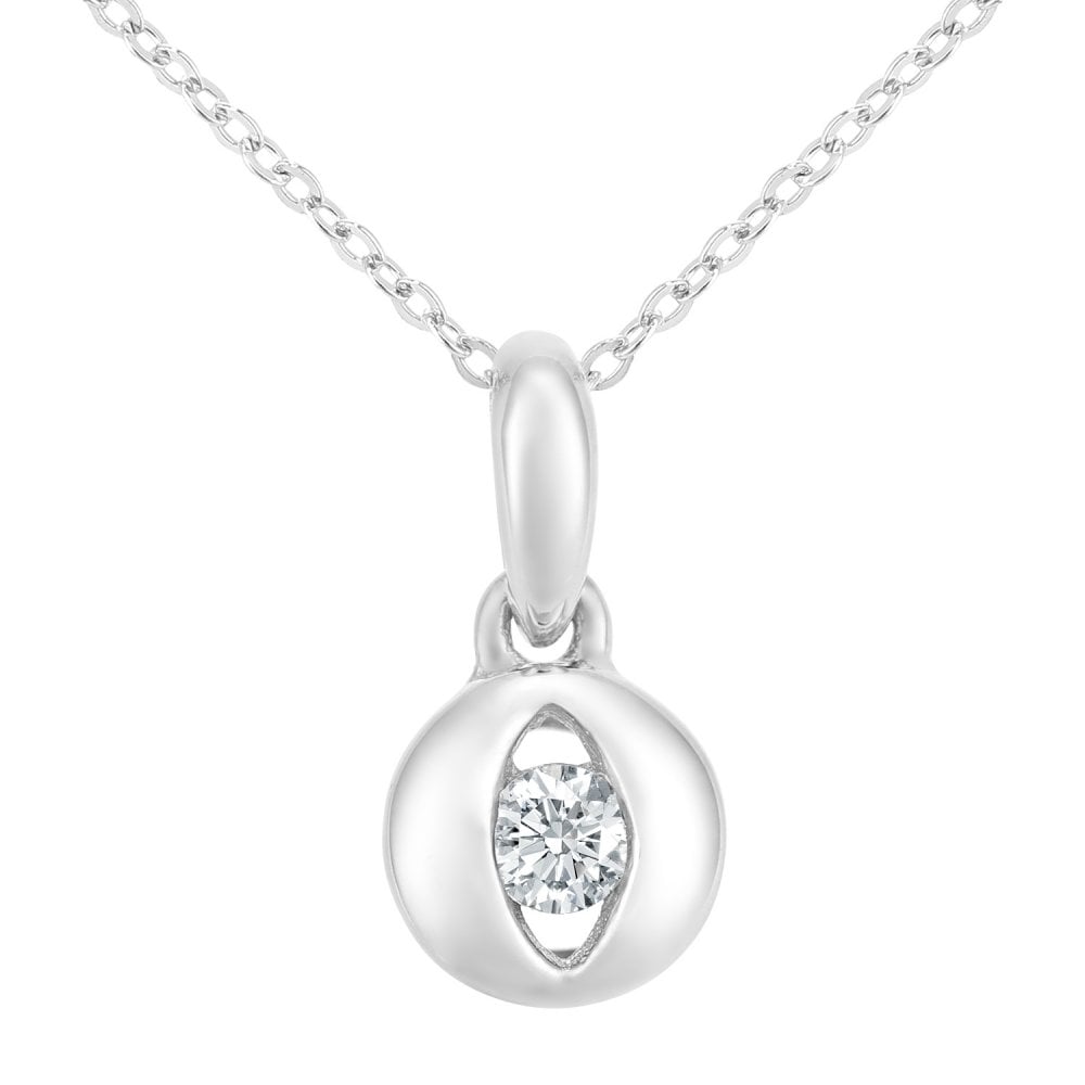 SPARKLD 9ct White Gold 0.08ct Diamond Solitaire Eye Pendant Necklace