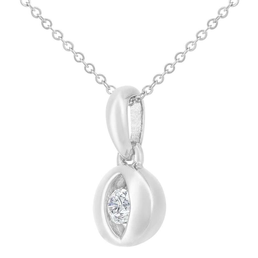 SPARKLD 9ct White Gold 0.08ct Diamond Solitaire Eye Pendant Necklace