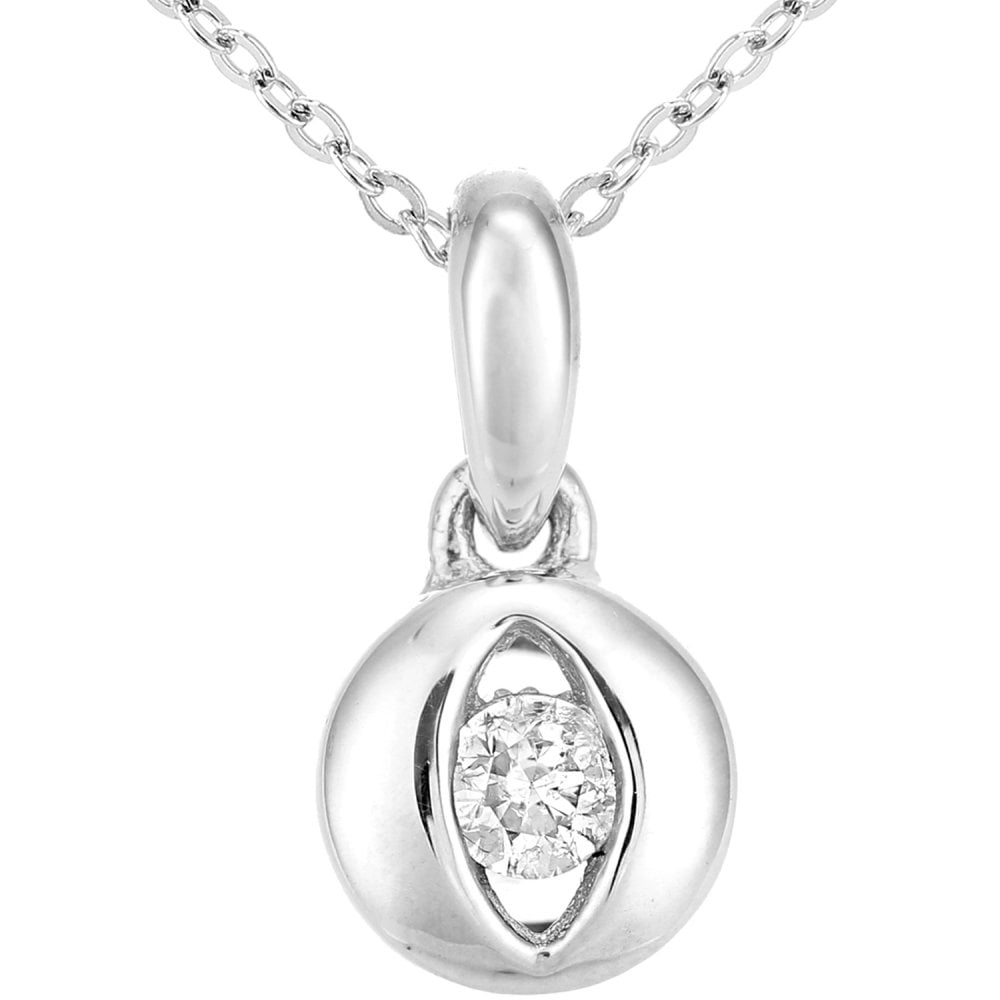 SPARKLD 9ct White Gold 0.08ct Diamond Solitaire Eye Pendant Necklace