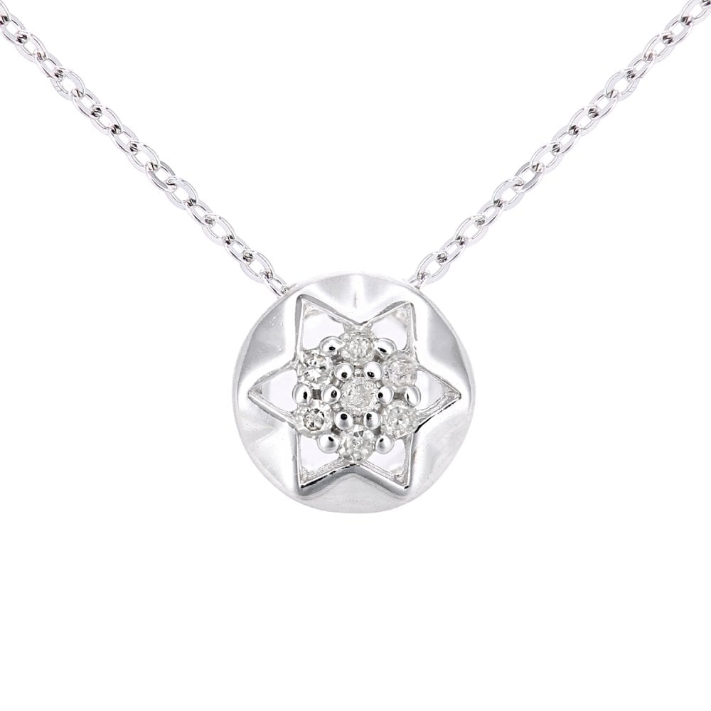 SPARKLD 9ct White Gold 0.04ct Diamond Cluster Star Pendant Necklace
