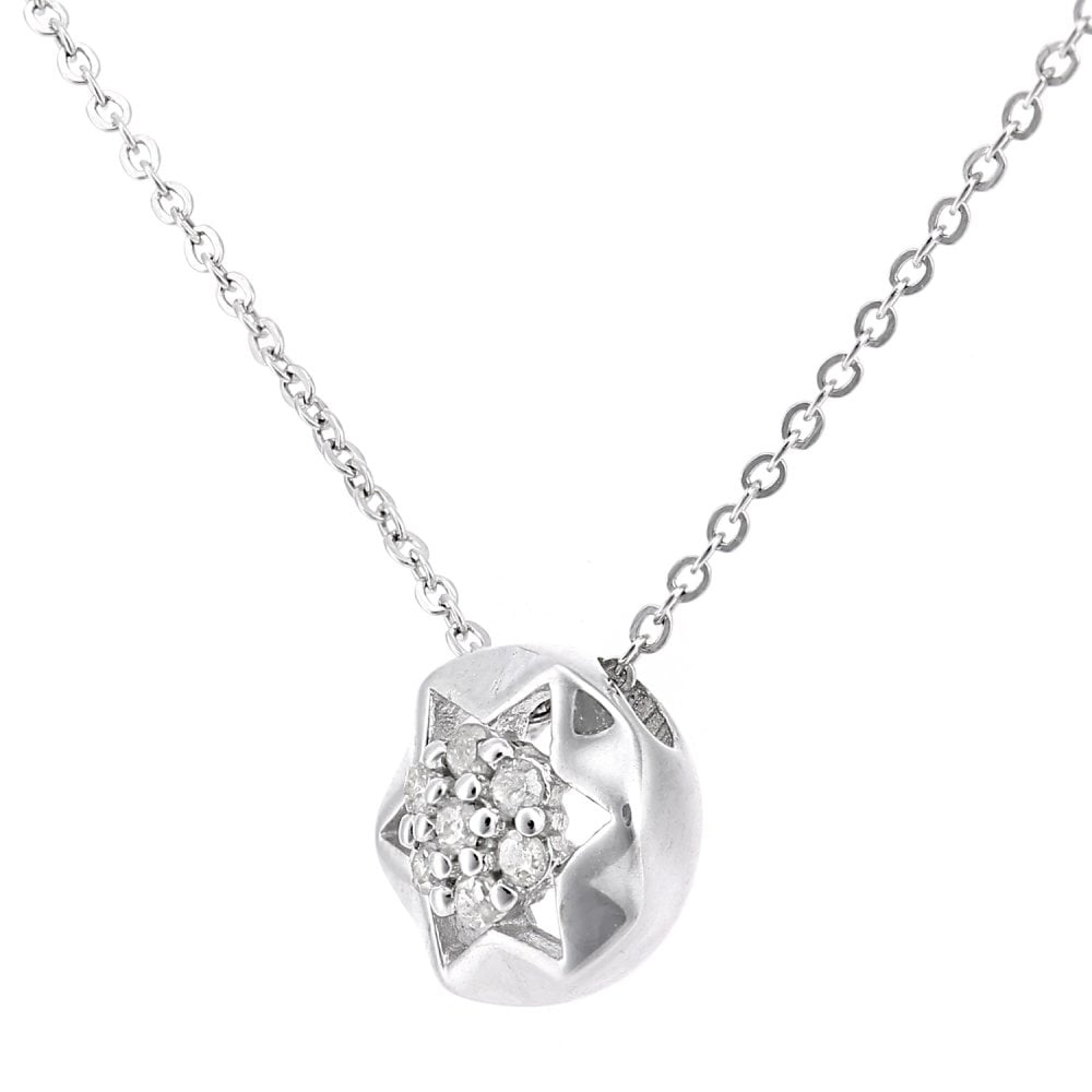 SPARKLD 9ct White Gold 0.04ct Diamond Cluster Star Pendant Necklace
