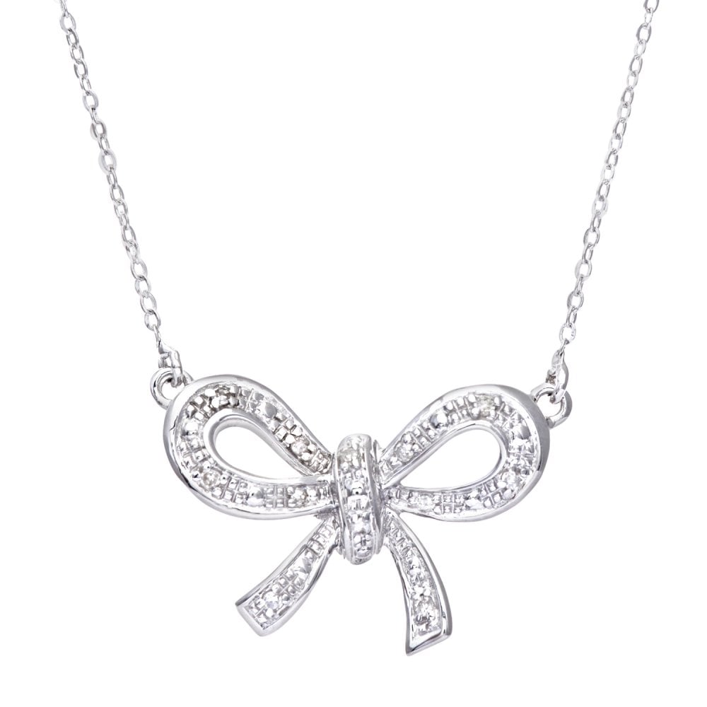 SPARKLD 9ct White Gold 0.05ct Diamond Bow Necklace