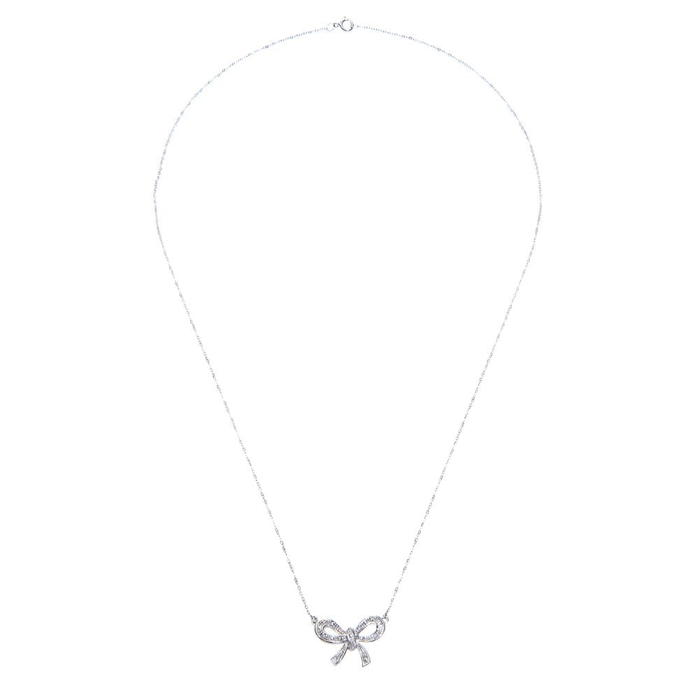 SPARKLD 9ct White Gold 0.05ct Diamond Bow Necklace